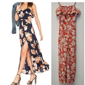 Band of Gypsies Lana Red and White Floral Button Ruffle Maxi Dress Size S